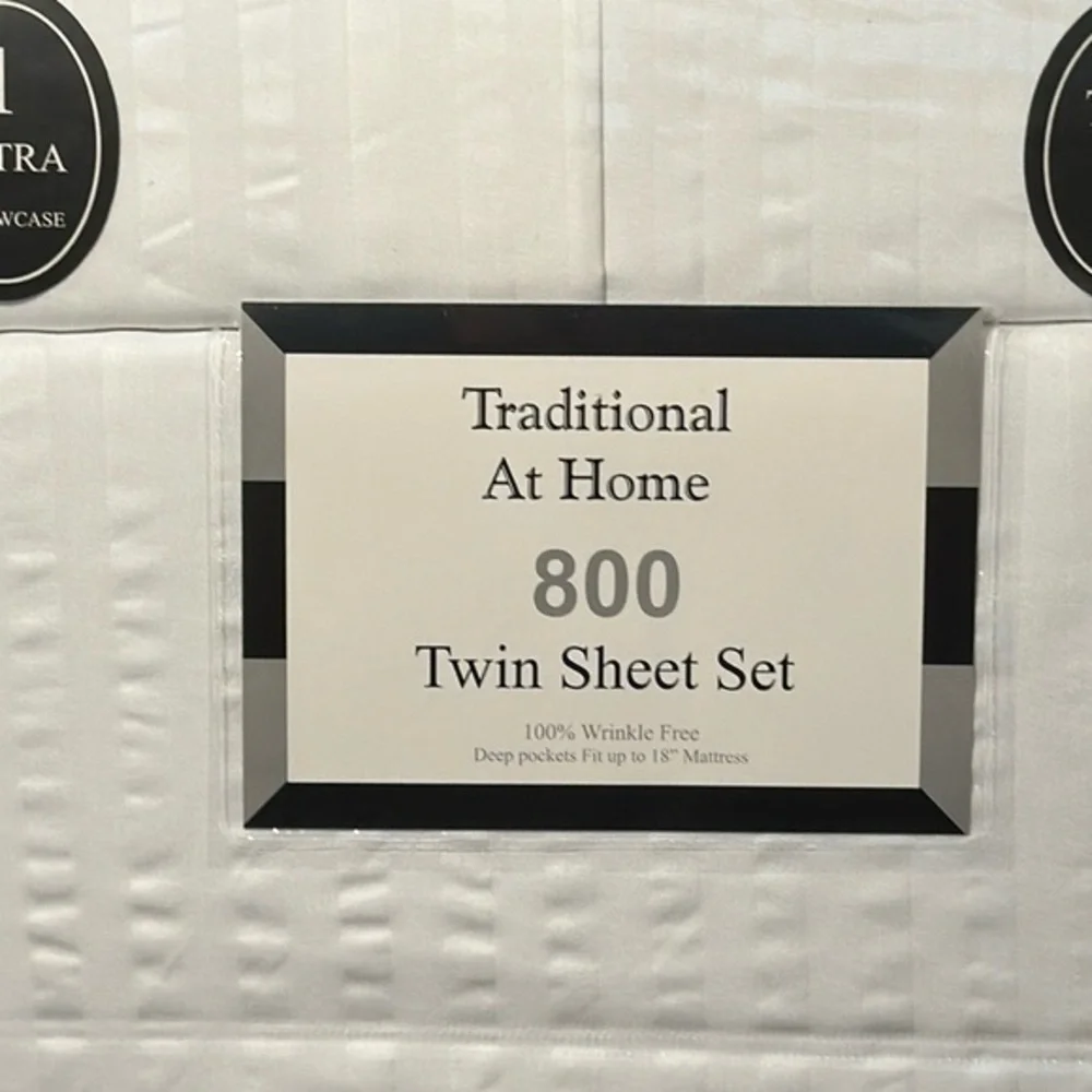 Traditional At Home 4pc Twin Sheet Set White as Snow Stripes embossed